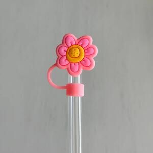 Pink and Yellow Happy Flower Straw Toppers